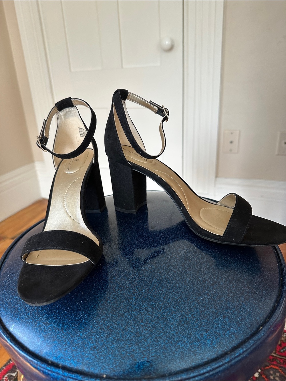 Bandolino Black Suede Ankle-Strap Block Heels